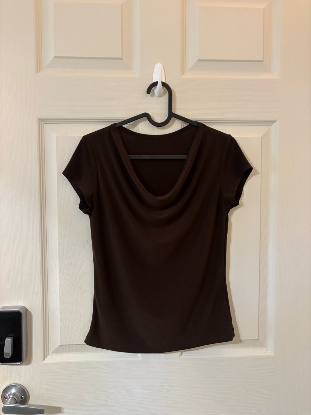 Women's Brown Draped Neck Short Sleeve Top